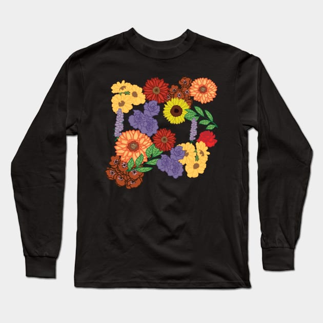 Aesthetic Floral Design Sunflowers Roses Long Sleeve T-Shirt by courtneylgraben